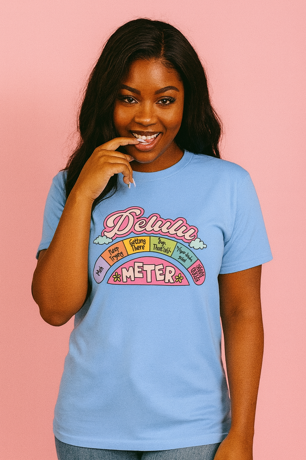 “Delulu Meter Tee – For When Reality’s Overrated”