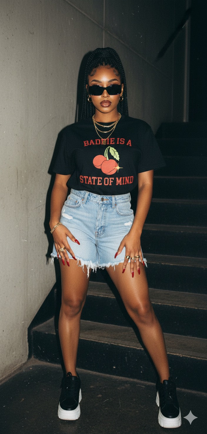 "Baddie Is a State of Mind" Cherry Graphic Tee | Off The Strap