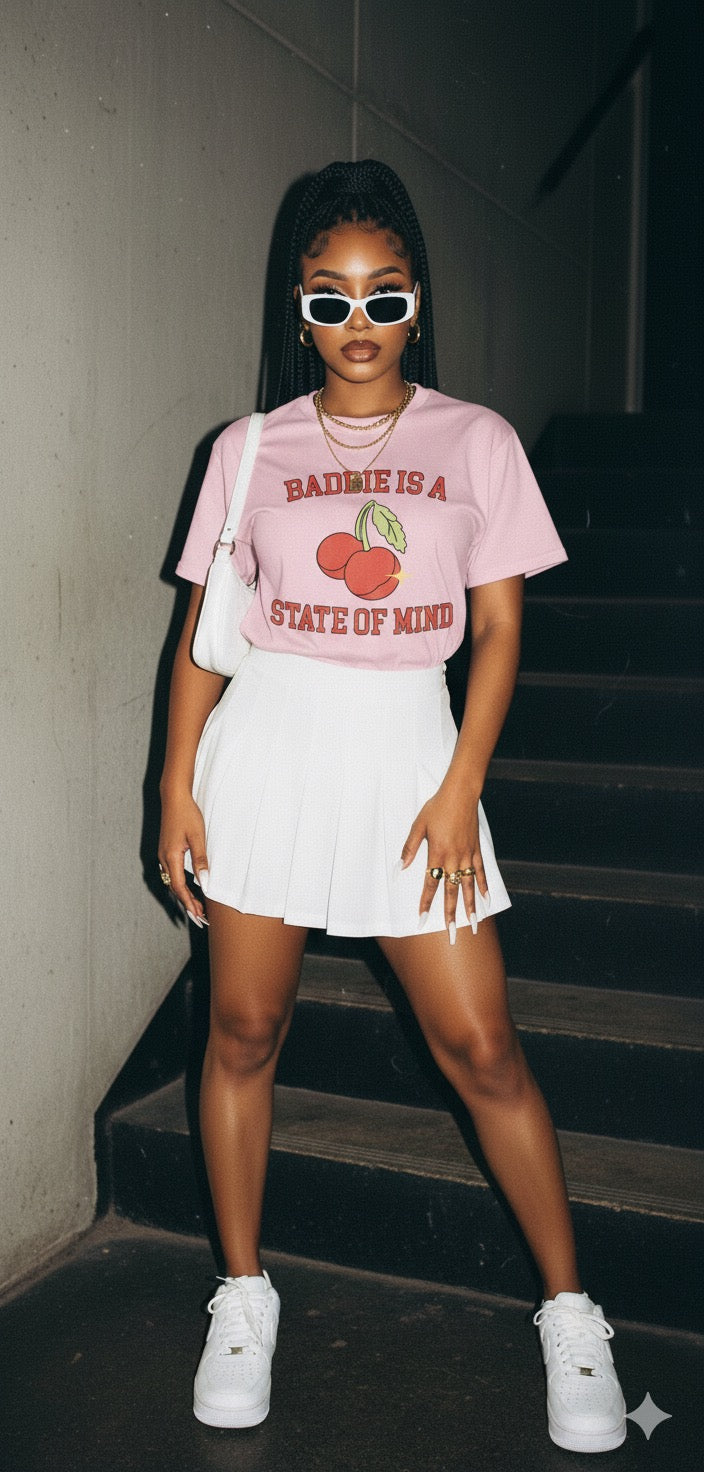 "Baddie Is a State of Mind" Cherry Graphic Tee | Off The Strap