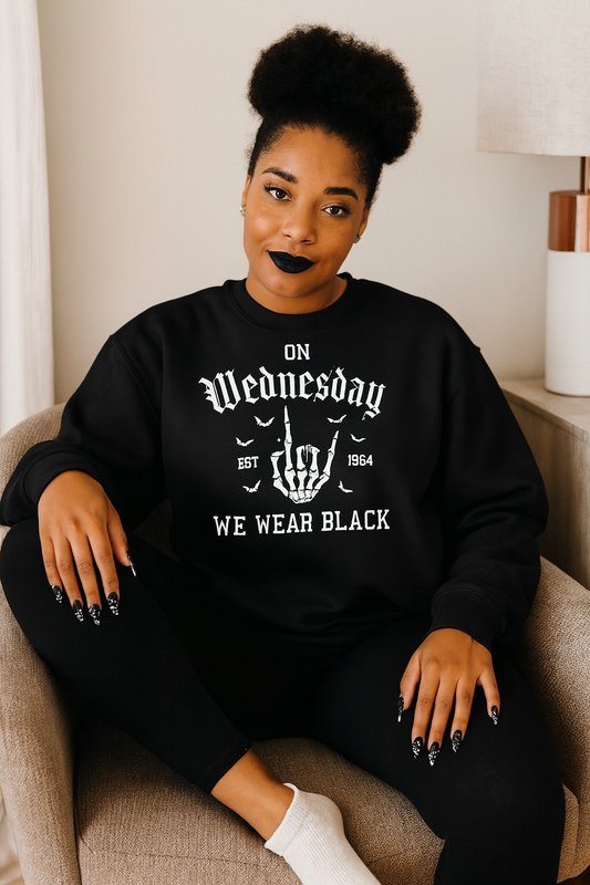 “On Wednesdays We Wear Black” (White) Crewneck
