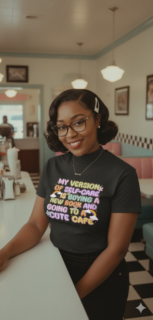 Book Lover Self Care Shirt – Cute Rainbow Cafe Graphic Tee