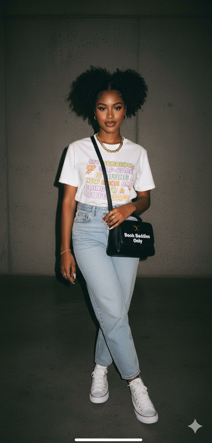 Book Lover Self Care Shirt – Cute Rainbow Cafe Graphic Tee