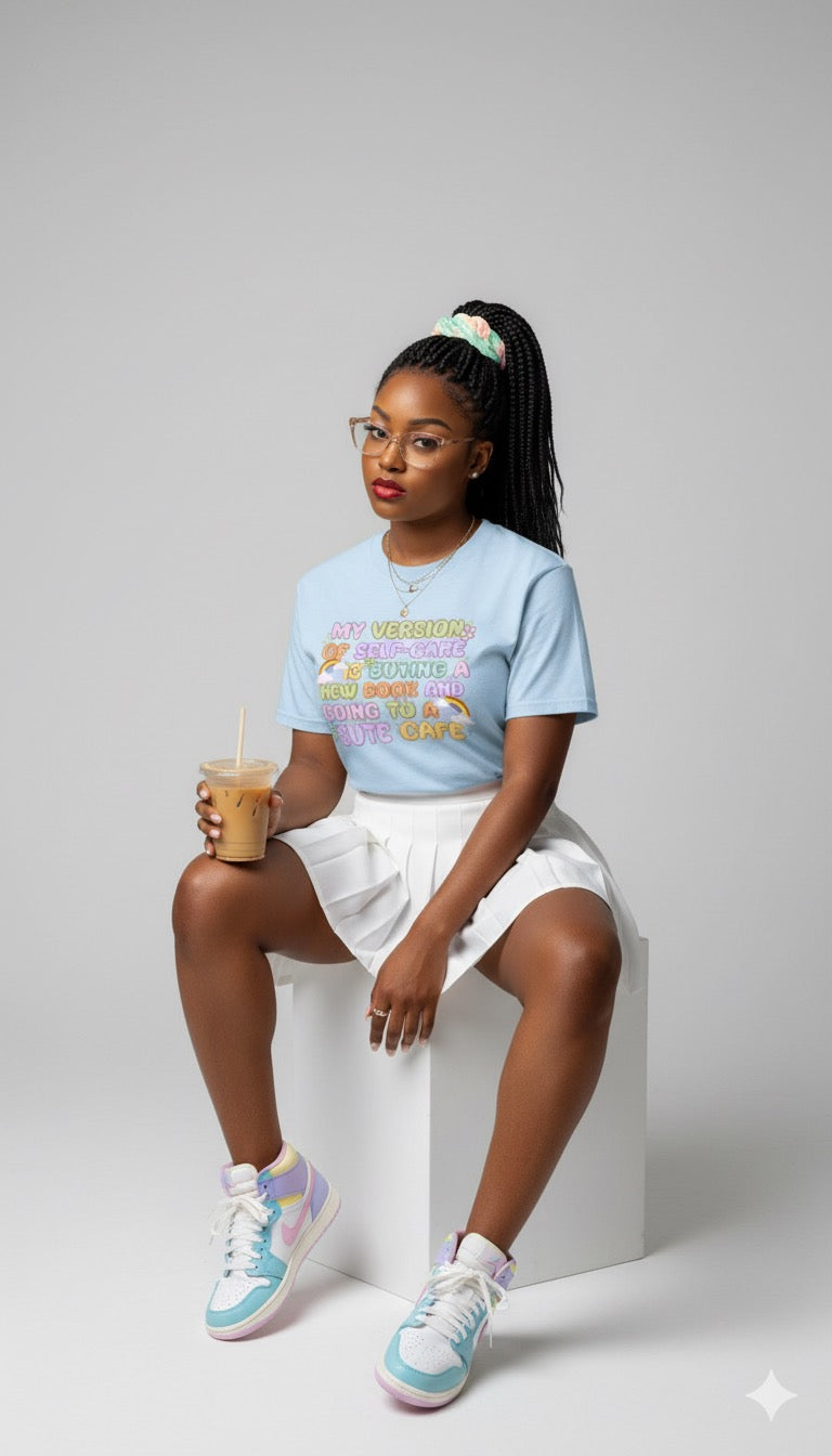 Book Lover Self Care Shirt – Cute Rainbow Cafe Graphic Tee