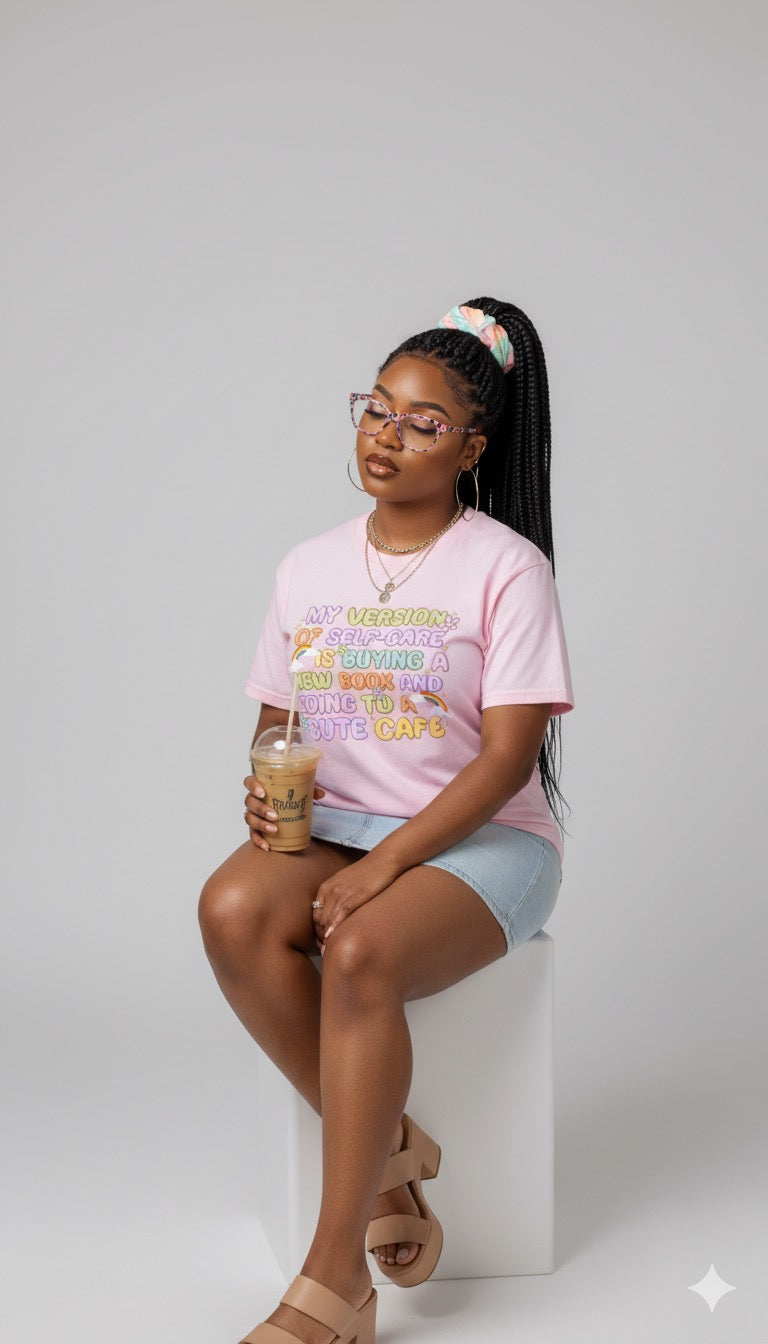 Book Lover Self Care Shirt – Cute Rainbow Cafe Graphic Tee